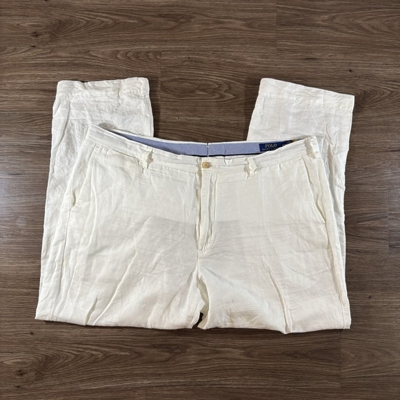 Polo Ralph Lauren Pants Mens 42x30 White Linen Straight Fit Dress Trouser Summer - Picture 1 of 8